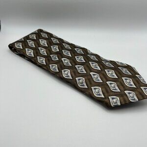 Bocara Brown Geometric Silk Tie Hand Made Italy Mens Necktie Classic Pattern
